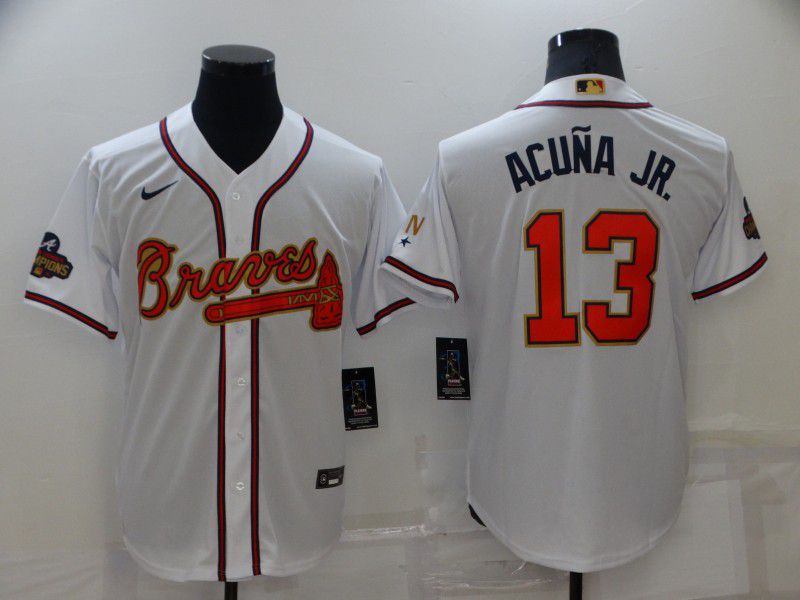 Men Atlanta Braves #13 Acuna jr White Gold Game Nike 2022 MLB Jersey->atlanta braves->MLB Jersey